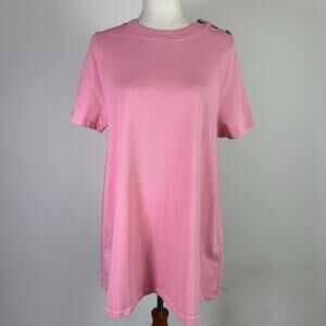 Sezane Selena Dress Bubblegum Pink Size Medium Organic Cotton Shoulder Buttons